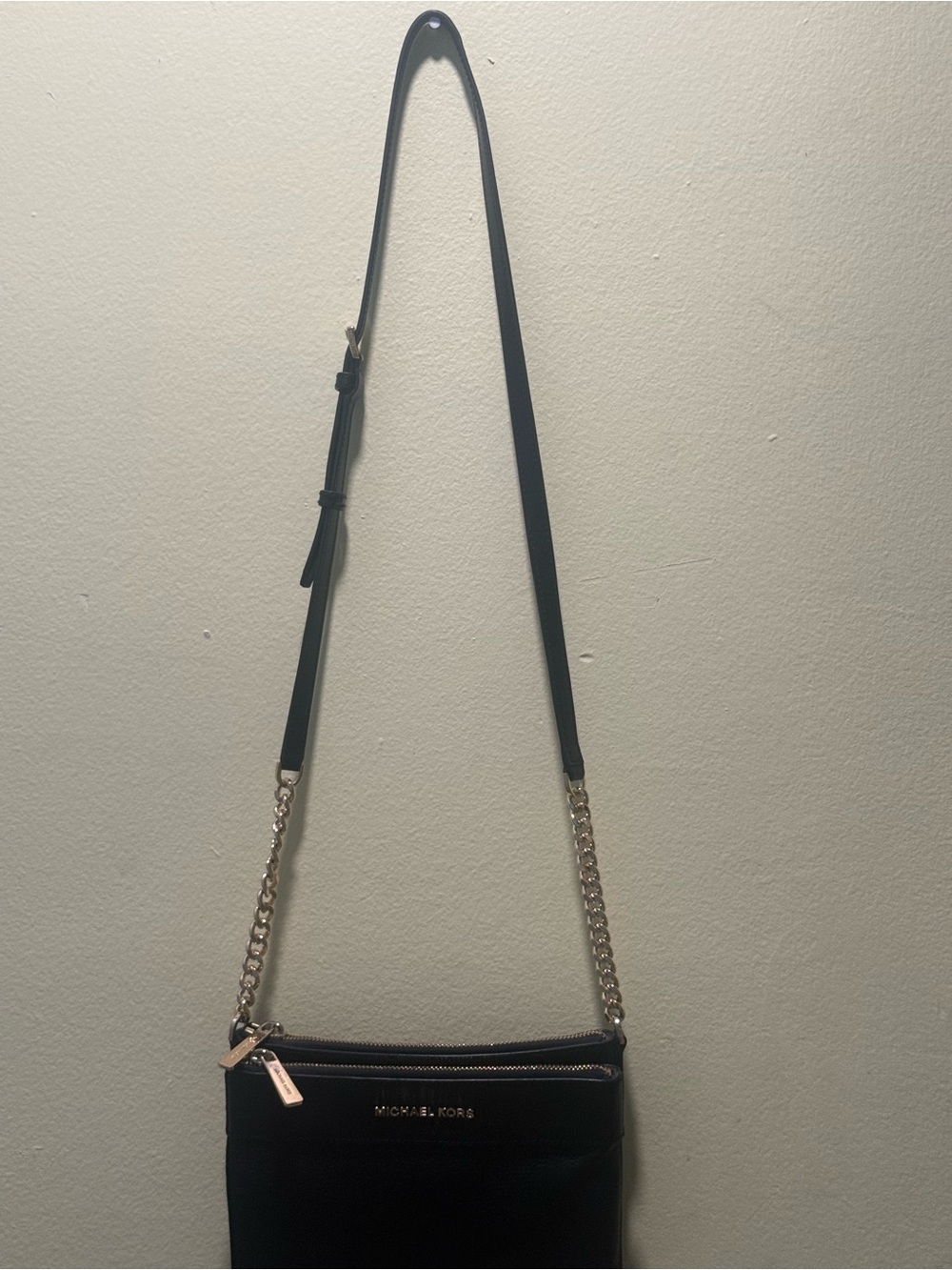 Michael Kors Black Crossbody with Gold-Tone Chain Strap